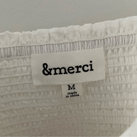 NWT &Merci- A ivory textured gingham puff sleeve Top medium size - Picture 3 of 6